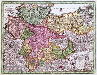 Mapa północnych Niemiec z Atlasu autorstwa Georg Matthäus Seutter