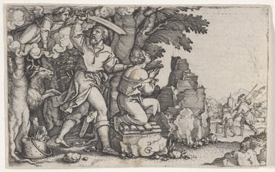 Ofiara Abrahama, z Historii Abrahama. autorstwa Georg Pencz