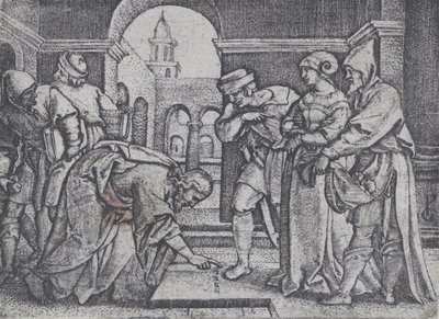 Chrystus i cudzołożna kobieta. autorstwa Georg Pencz