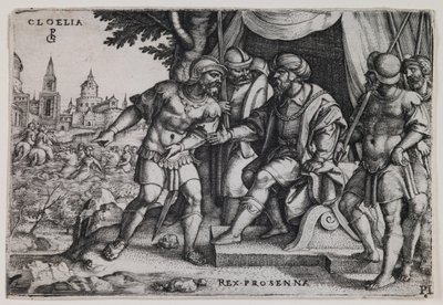 Cloelia i etruski król Porsenna, ok. 1536-37 (rycina) autorstwa Georg Pencz
