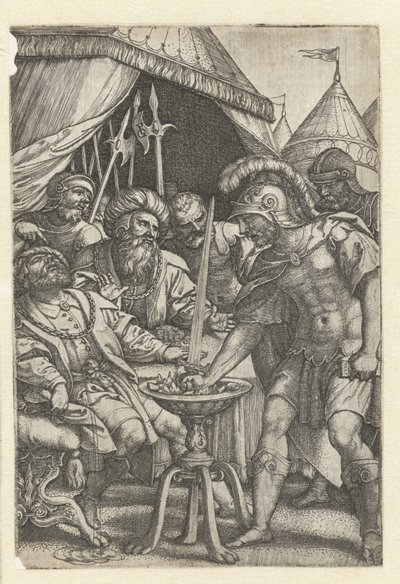 Mucius Scaevola wkłada prawą rękę do ognia Bohaterowie rzymscy (tytuł serii) autorstwa Georg Pencz