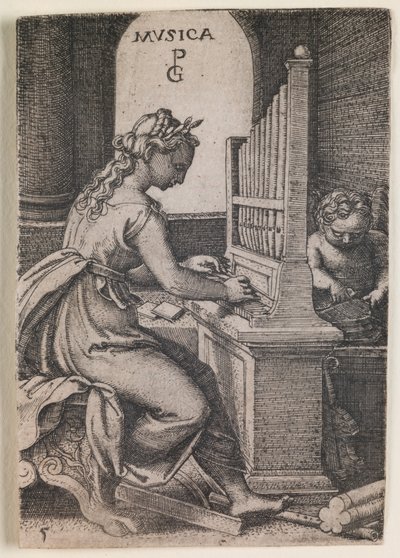 Muzyka, z serii "Sztuki wyzwolone", ok. 1541 (rycina) autorstwa Georg Pencz