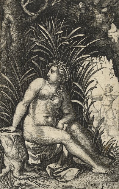 Prokrys i Cefalus, 1539 (rycina na papierze czerpanym) autorstwa Georg Pencz