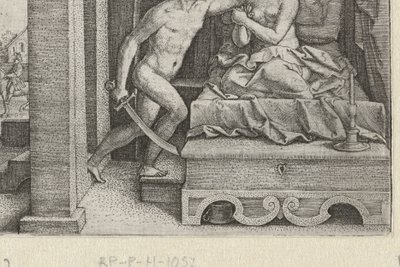 Sekstus gwałci Lukrecję pod groźbą miecza Opowieści z wczesnej historii rzymskiej (tytuł serii) autorstwa Georg Pencz