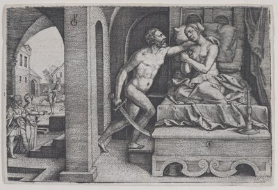 Tarquinius gwałci Lukrecję, ze scen z historii rzymskiej. autorstwa Georg Pencz