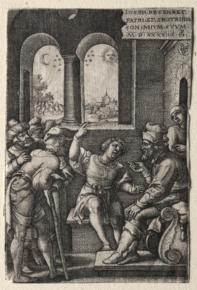 Historia Józefa: Józef opowiada swoje sny ojcu, 1544. autorstwa Georg Pencz