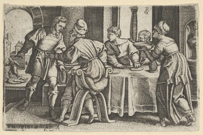 Tobiasz opuszczający stół, z The Story of Tobias, 1543. autorstwa Georg Pencz