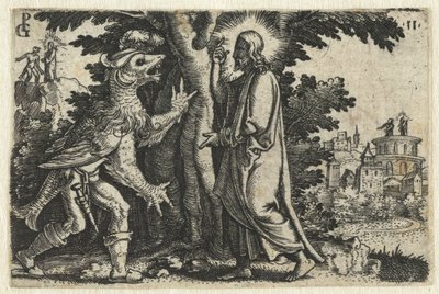Kuszenie Chrystusa przez diabła Życie Chrystusa (tytuł serii) autorstwa Georg Pencz