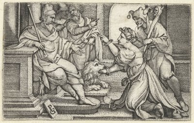 Kobieta deklaruje swoją niewinność pod przysięgą Usta Prawdy Bocca della Verita autorstwa Georg Pencz