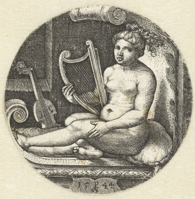Siedząca naga kobieta z harfą harfiarz autorstwa Georg Pencz