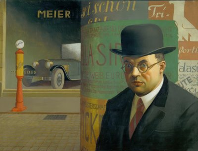 Autoportret przed słupem reklamowym autorstwa Georg Scholz