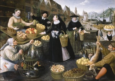 Alegoria jesieni: stragan z owocami i warzywami nad Weinmarkt we Frankfurcie nad Menem autorstwa Georg and Valkenborch Lucas Van Flegel