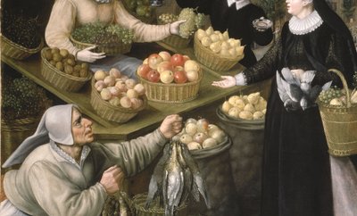 Alegoria jesieni: stragan z owocami i warzywami nad Weinmarkt we Frankfurcie nad Menem autorstwa Georg and Valkenborch Lucas Van Flegel