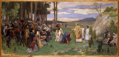 Anschaire (Oscar) de Breme (801-865) preche le christianisme en Scandinavie - Ansgar głoszenie chrześcijaństwa, Pauli, Georg (1855-1935). Olej na płótnie. Wymiar : 64x136 cm. Muzeum Narodowe w Sztokholmie autorstwa Georg Vilhelm Pauli