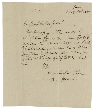 Autograf listu do Gebrudera Ramanna (winiarzy w Erfurcie), Jena autorstwa Georg Wilhelm Friedrich Hegel
