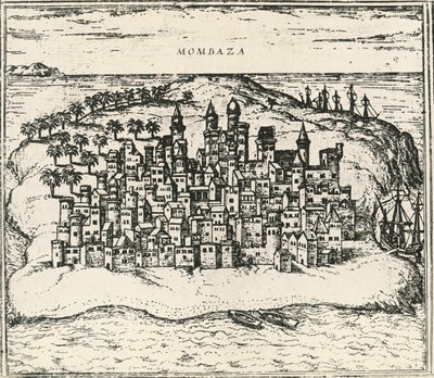 Miasto Mombasa w Kenii, rycina z Banku Światowego autorstwa Georg Braun and Hogenberg Franz