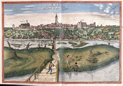 Enns, Austria (grawerowanie autorstwa Georg Braun and Hogenberg Franz
