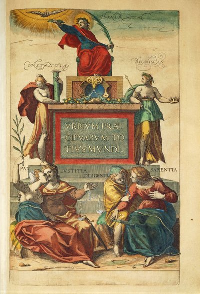 Frontyspis tomu IV przedstawiający alegoryczne postacie ze Stanów Zjednoczonych autorstwa Georga Braun autorstwa Georg Braun and Hogenberg Franz