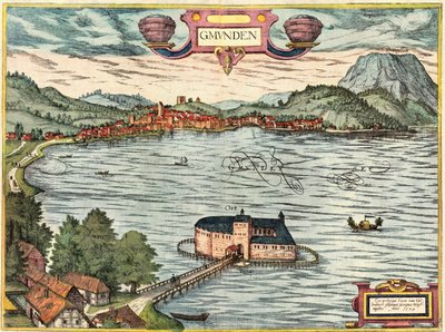 Gmunden, Österreich von Georg and Hogenberg Franz (1535-90) Braun