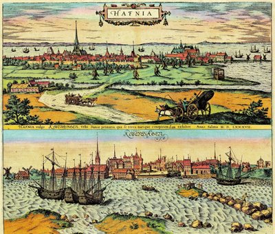 Hafnia / Kobenhavn, Dania autorstwa Georg Braun and Hogenberg Franz