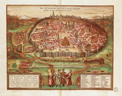 Izrael i Palestyna, miasto Jerozolima, Georg Braun i Franz Hogenberg, z Civitates Orbis Terrarum, grawerowanie kolorem autorstwa Georg Braun and Hogenberg Franz