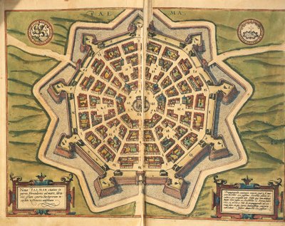 Włochy, Palmanova, mapa, rycina z Civitates Orbis Terrarum autorstwa Georga Brauna i Franza Hogenberga, działającego w Kolonii autorstwa Georg Braun and Hogenberg Franz