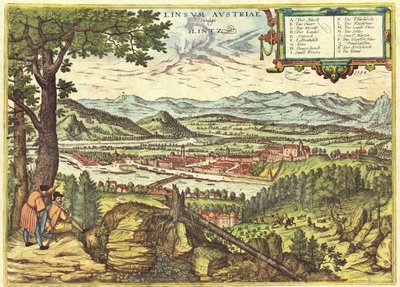 Linz, Österreich von Georg and Hogenberg Franz (1535-90) Braun