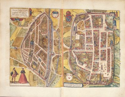 Mapa Chateaudun i Chartres we Francji z Civitates Orbis Terrarum autorstwa Georga Braun autorstwa Georg Braun and Hogenberg Franz