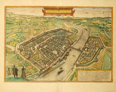 Mapa Frankfurtu z Civitates Orbis Terrarum Georga Brauna autorstwa Georg Braun and Hogenberg Franz