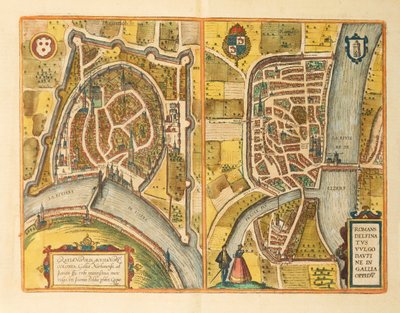 Mapa Grenoble i Le Mans z miast świata autorstwa Georga Braun autorstwa Georg Braun and Hogenberg Franz