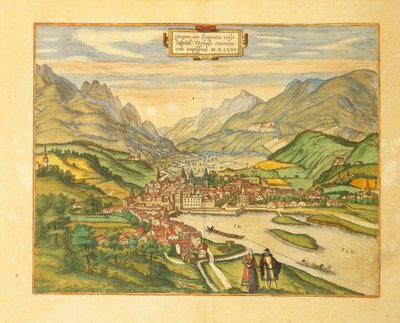 Mapa Innsbrucka z Miast Świata autorstwa Georga Braun autorstwa Georg Braun and Hogenberg Franz