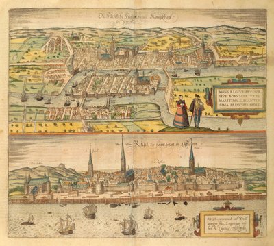 Mapa Królewca i Rygi ze Stanów Zjednoczonych Ameryki autorstwa Georga Braun autorstwa Georg Braun and Hogenberg Franz
