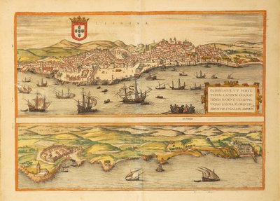 Mapa Lizbony i Cascais z Civitates Orbis Terrarum Georga Brauna. autorstwa Georg Braun and Hogenberg Franz