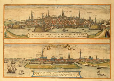 Mapa Lubeki i Hamburga z miast świata autorstwa Georga Braun autorstwa Georg Braun and Hogenberg Franz