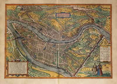 Mapa Lyonu we Francji z miast świata autorstwa Georga Braun autorstwa Georg Braun and Hogenberg Franz