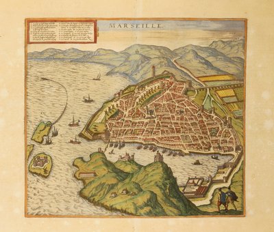 Mapa Marsylii z mapy świata autorstwa Georga Braun autorstwa Georg Braun and Hogenberg Franz