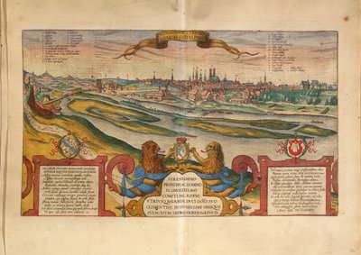 Mapa Monachium, Niemcy, z miast świata autorstwa Georga Braun autorstwa Georg Braun and Hogenberg Franz