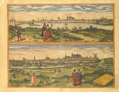 Mapa Orleanu i Bourges z miast świata autorstwa Georga Braun autorstwa Georg Braun and Hogenberg Franz