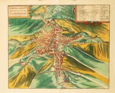 Mapa Perugii z miast świata autorstwa Georga Braun autorstwa Georg Braun and Hogenberg Franz