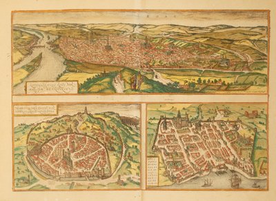 Mapa Rouen, Nimes i Bordeaux z miast świata autorstwa Georga Braun autorstwa Georg Braun and Hogenberg Franz