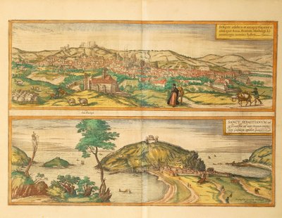 Mapa San Sebastian i Burgos z II wojny światowej autorstwa Georga Braun autorstwa Georg Braun and Hogenberg Franz