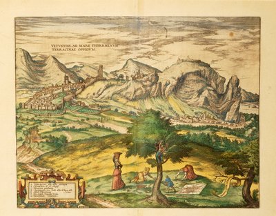 Mapa Terraciny, regionu Lacjum z mapy świata autorstwa Georga Braun autorstwa Georg Braun and Hogenberg Franz