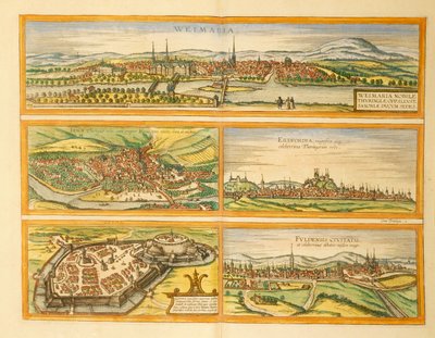 Mapa Weimaru, Jeny, Erfurtu, Goty i Fuldy z miast świata autorstwa Georga Brauna autorstwa Georg Braun and Hogenberg Franz