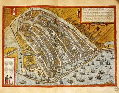Holandia, Mapa Amsterdamu z Civitates Orbis Terrarum autorstwa Georga Brauna (1541-1622) i Franza Hogenberga (1535-1590), grawerowanie autorstwa Georg Braun and Hogenberg Franz