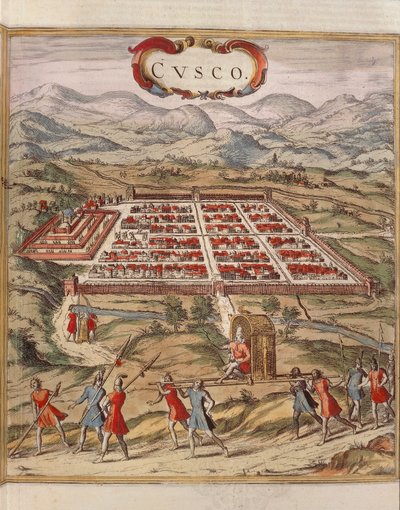 Peru, miasto Cuzco, rycina Georg Braun autorstwa Georg Braun and Hogenberg Franz