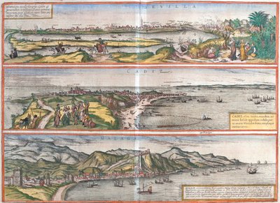 Sewilla, Kadyks, Malaga, Hiszpania autorstwa Georg and Hogenberg Franz (1535 90) Braun