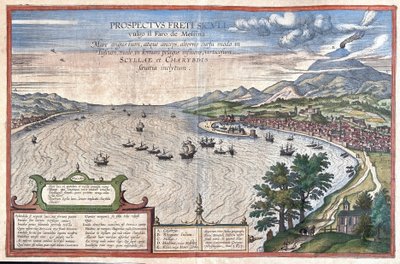 Detroit w Mesynie, między Sycylią a Kalabrią (Włochy) (rycina autorstwa Georg Braun and Hogenberg Franz