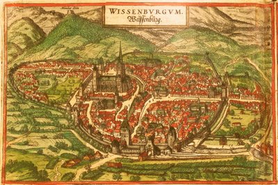 Wissembourg, Biały Zamek, Alzacja autorstwa Georg and Hogenberg Franz (1535 90) Braun