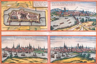 Wittenberga, Frankfurt, Wismar, Rostock, Niemcy autorstwa Georg and Hogenberg Franz (1535 90) Braun