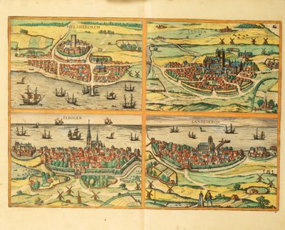 Helsingborg, Lund, Malmo, Elbogen i Landskrona, z Cities of the World, Kolonia autorstwa Georg Braun and Hogenberg Franz